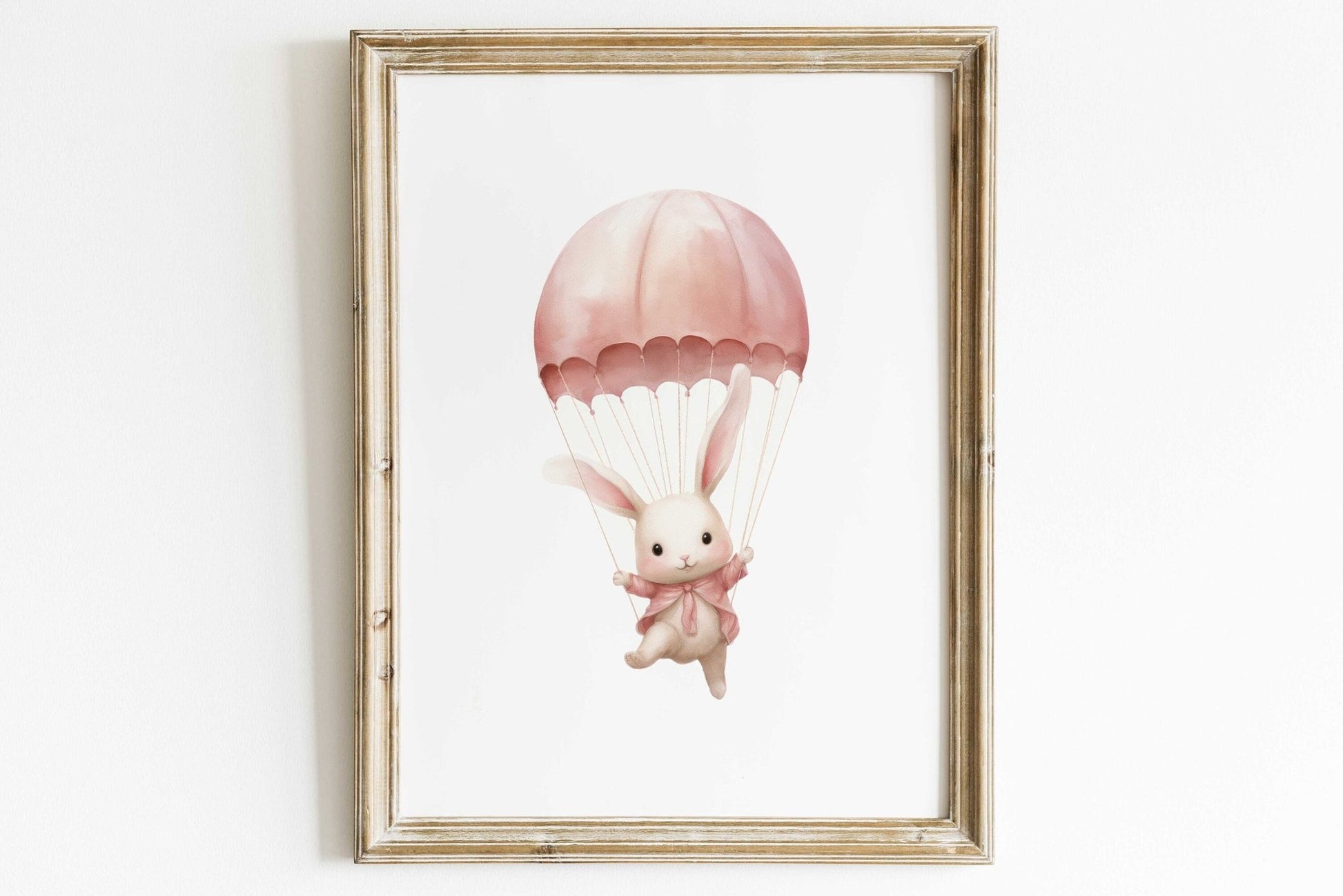 Bunny Nursery Art Print, Parachute & Hot Air Balloon Decor, Baby Gift - WildfieldPrints