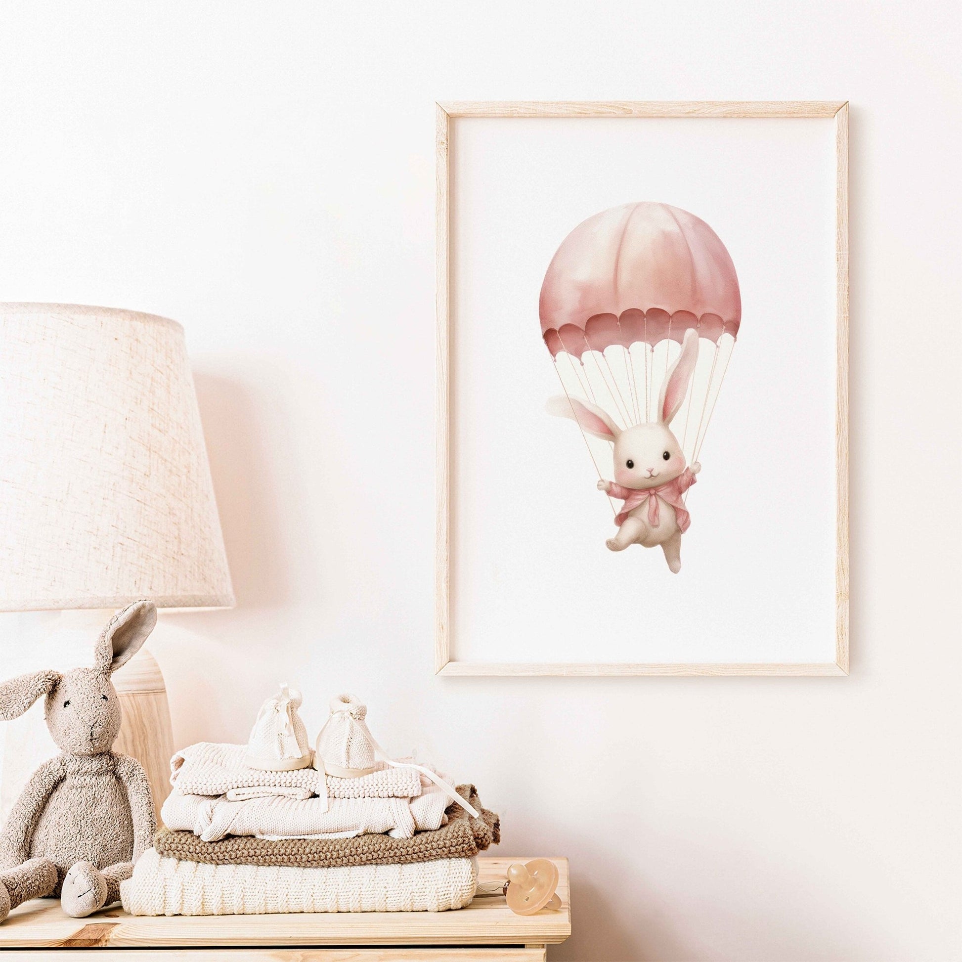 Bunny Nursery Art Print, Parachute & Hot Air Balloon Decor, Baby Gift - WildfieldPrints