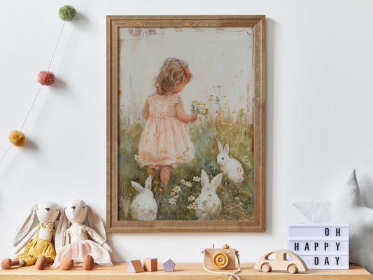Bunny Nursery Decor, Vintage Animal Art, Girls Room Wall Decor - WildfieldPrints