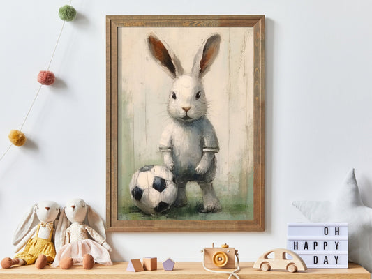 Bunny Nursery Decor, Vintage Rabbit Football Player Art, Kids Room Wall Decor - WildfieldPrints