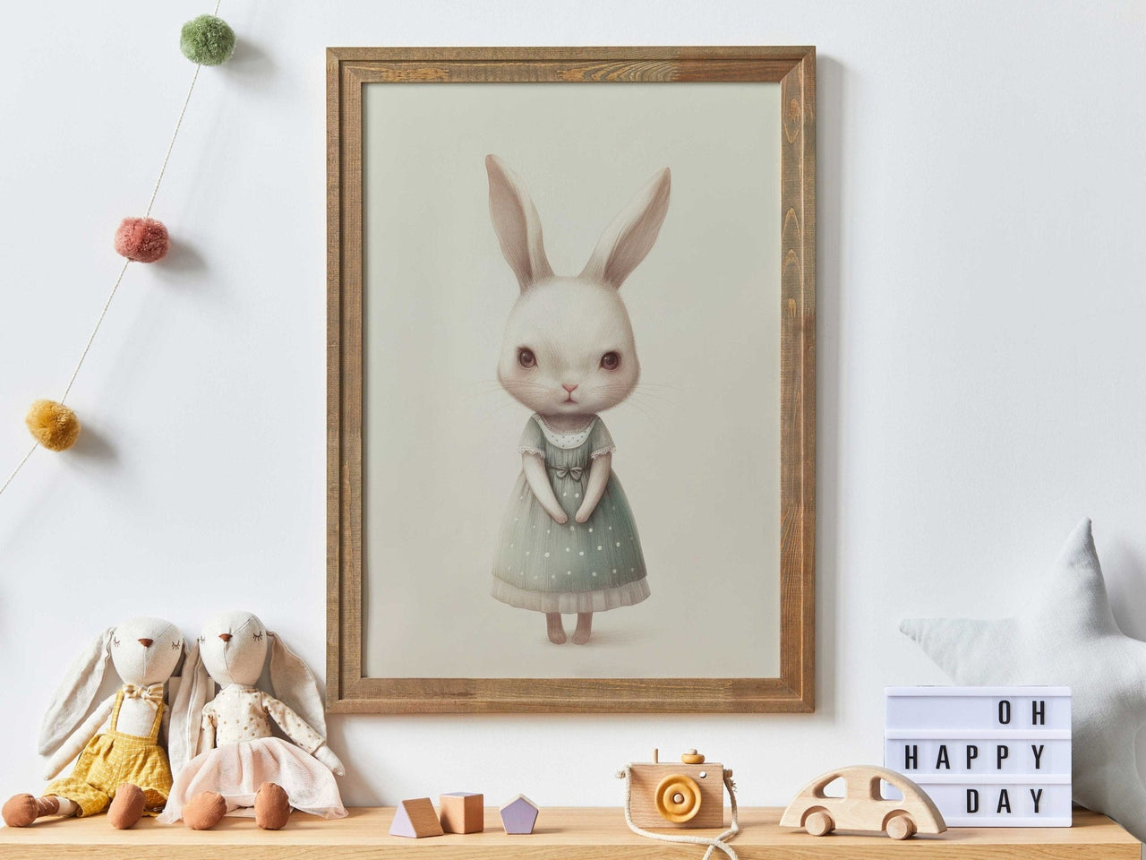 Whimsical Rabbit Wall Art – Animal Nursery Print for Baby Girl Room