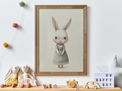 Bunny Nursery Decor, Whimsical Rabbit Art Print, Baby Girl Room Decor - WildfieldPrints