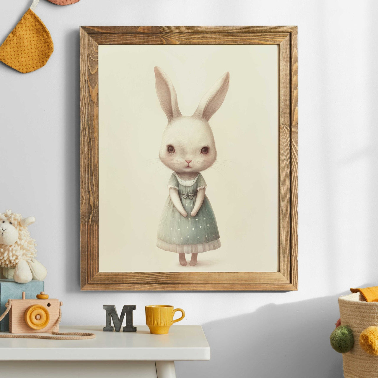 Whimsical Rabbit Wall Art – Animal Nursery Print for Baby Girl Room