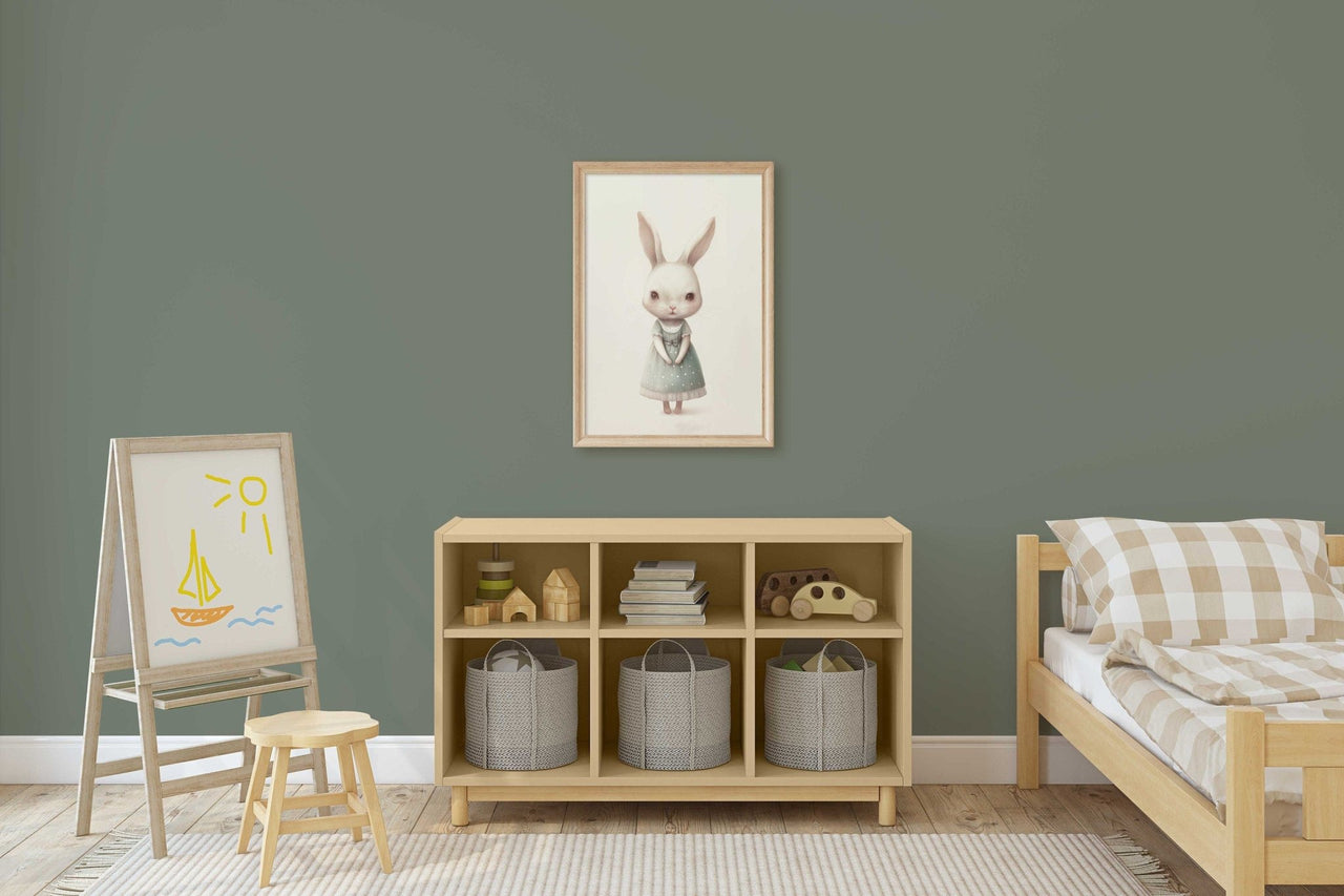 Whimsical Rabbit Wall Art – Animal Nursery Print for Baby Girl Room