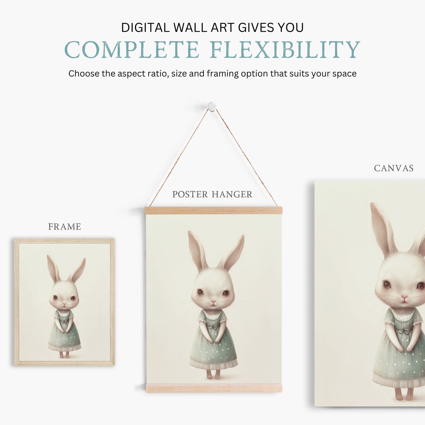 Bunny Nursery Decor, Whimsical Rabbit Art Print, Baby Girl Room Decor - WildfieldPrints
