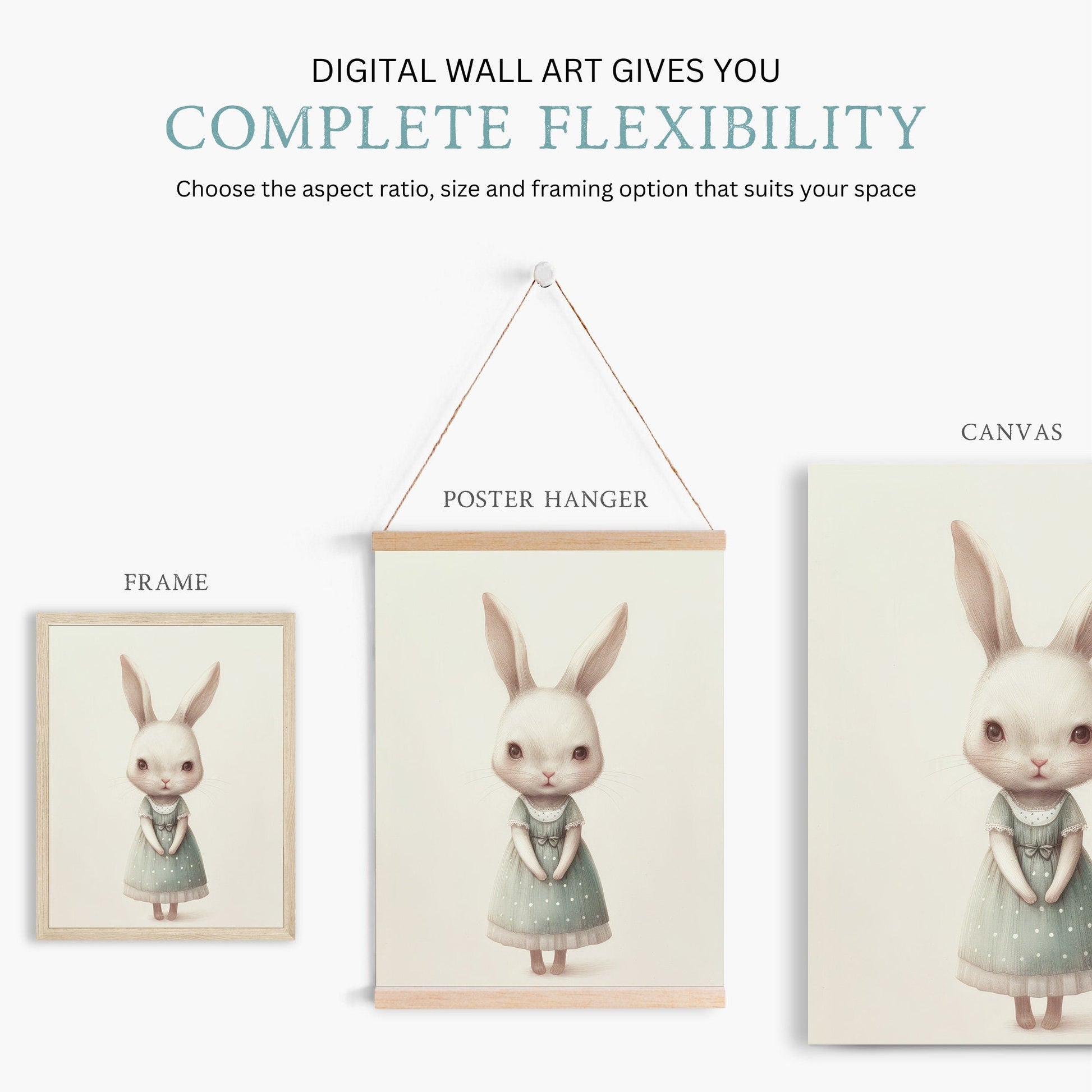 Bunny Nursery Decor, Whimsical Rabbit Art Print, Baby Girl Room Decor - WildfieldPrints