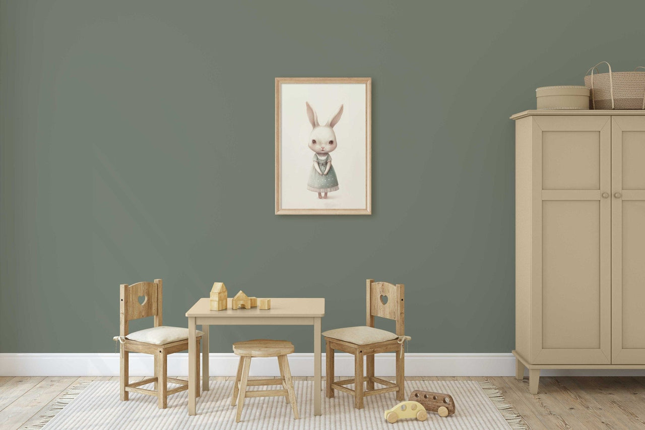 Whimsical Rabbit Wall Art – Animal Nursery Print for Baby Girl Room