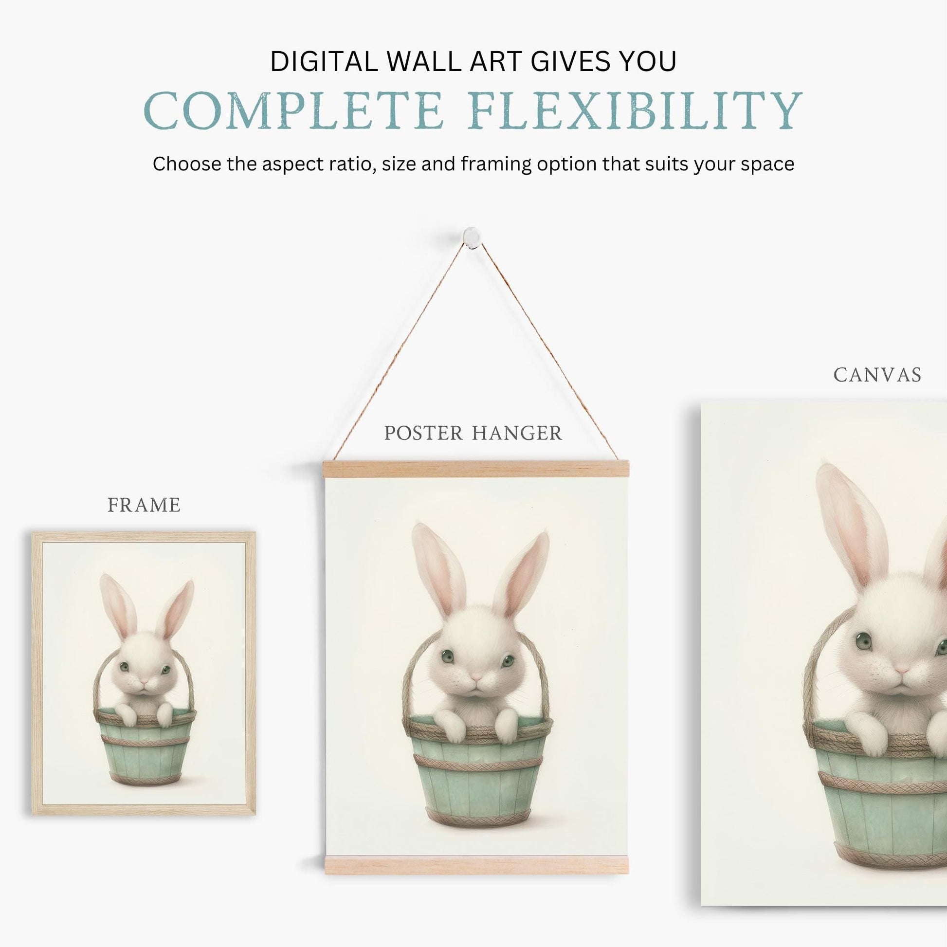 Bunny Nursery Print, Whimsical Rabbit Wall Decor, Baby Girl Room Art - WildfieldPrints