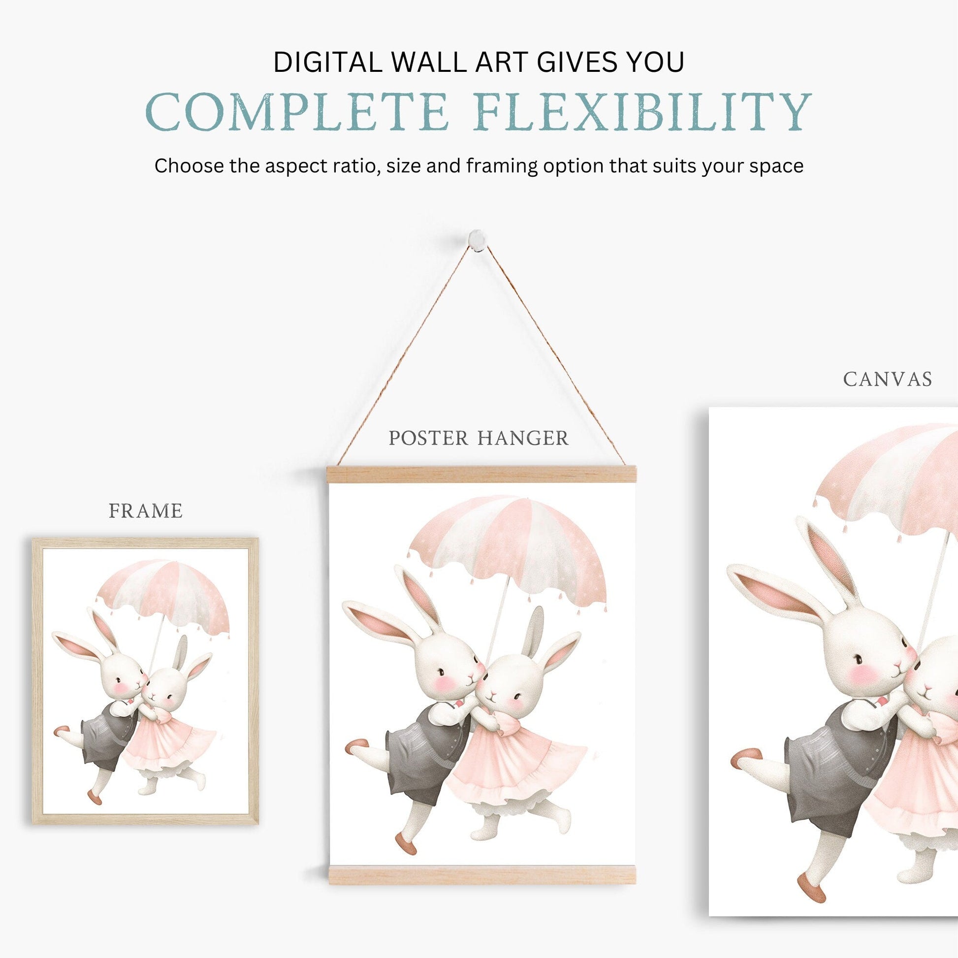 Bunny Nursery Wall Decor, Cute Animal Art for Kids Bedroom - WildfieldPrints