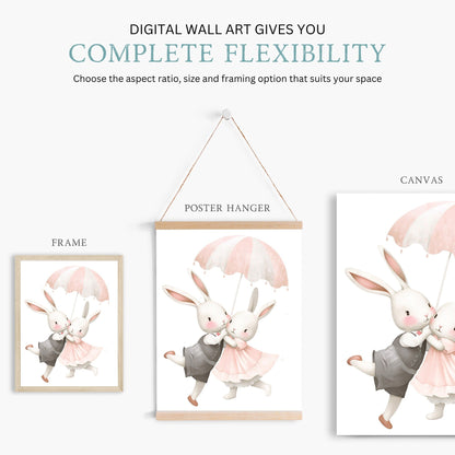 Bunny Nursery Wall Decor, Cute Animal Art for Kids Bedroom - WildfieldPrints