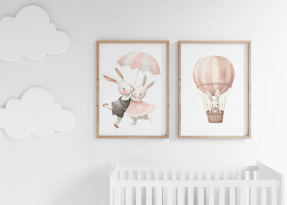Bunny Nursery Wall Decor, Cute Animal Art for Kids Bedroom - WildfieldPrints
