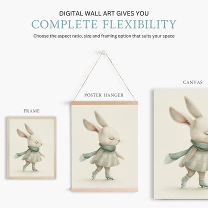 Bunny Nursery Wall Decor, Cute Animal Art for Kids' Rooms, Winter Print - WildfieldPrints