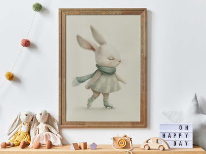 Bunny Nursery Wall Decor, Cute Animal Art for Kids' Rooms, Winter Print - WildfieldPrints