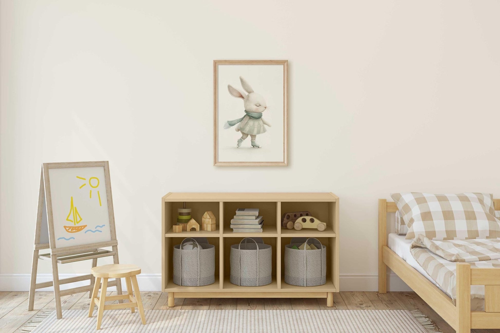 Bunny Nursery Wall Decor, Cute Animal Art for Kids' Rooms, Winter Print - WildfieldPrints