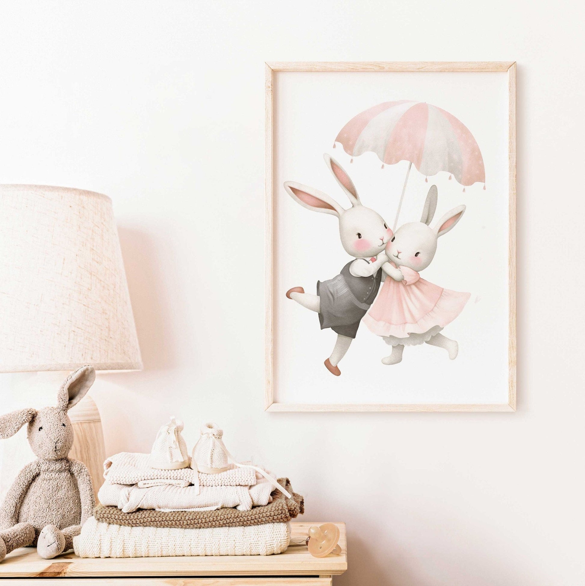 Bunny Nursery Wall Decor, Cute Vintage Kids Room Art, Rabbit Prints for Girls - WildfieldPrints