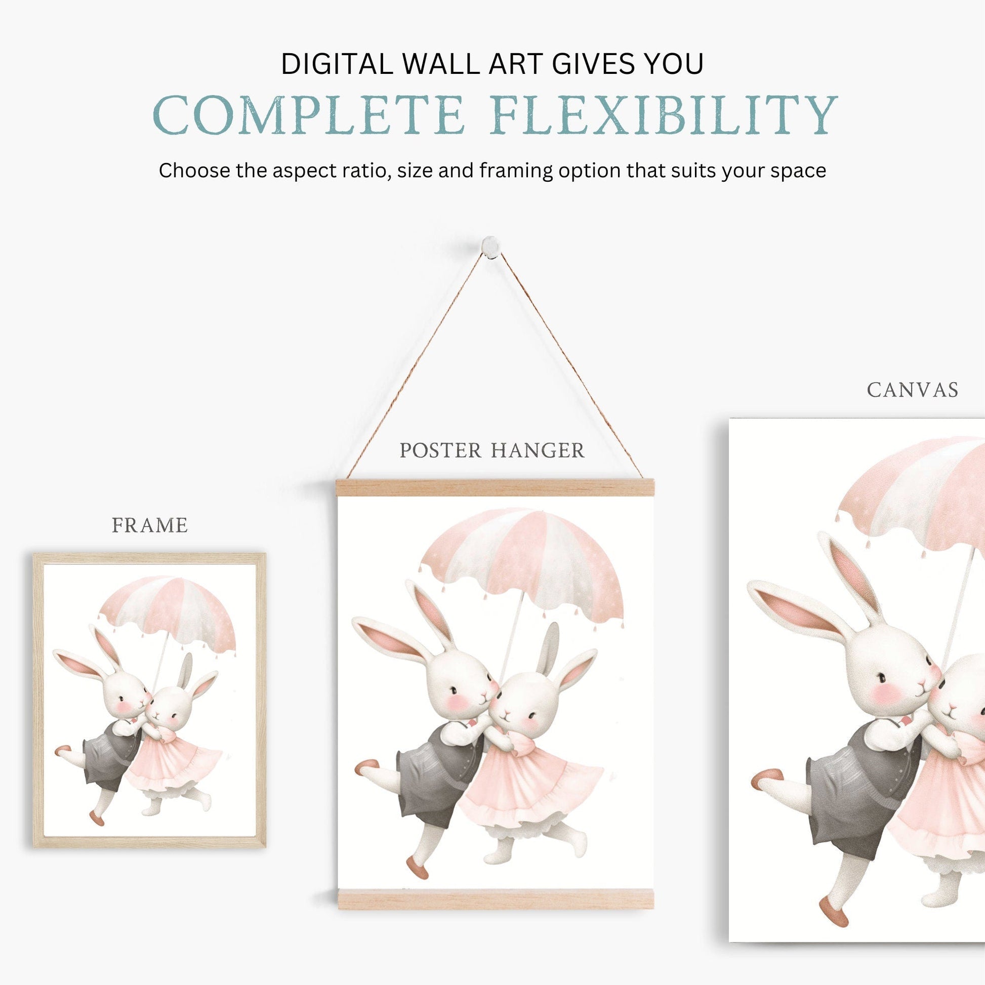 Bunny Nursery Wall Decor, Cute Vintage Kids Room Art, Rabbit Prints for Girls - WildfieldPrints