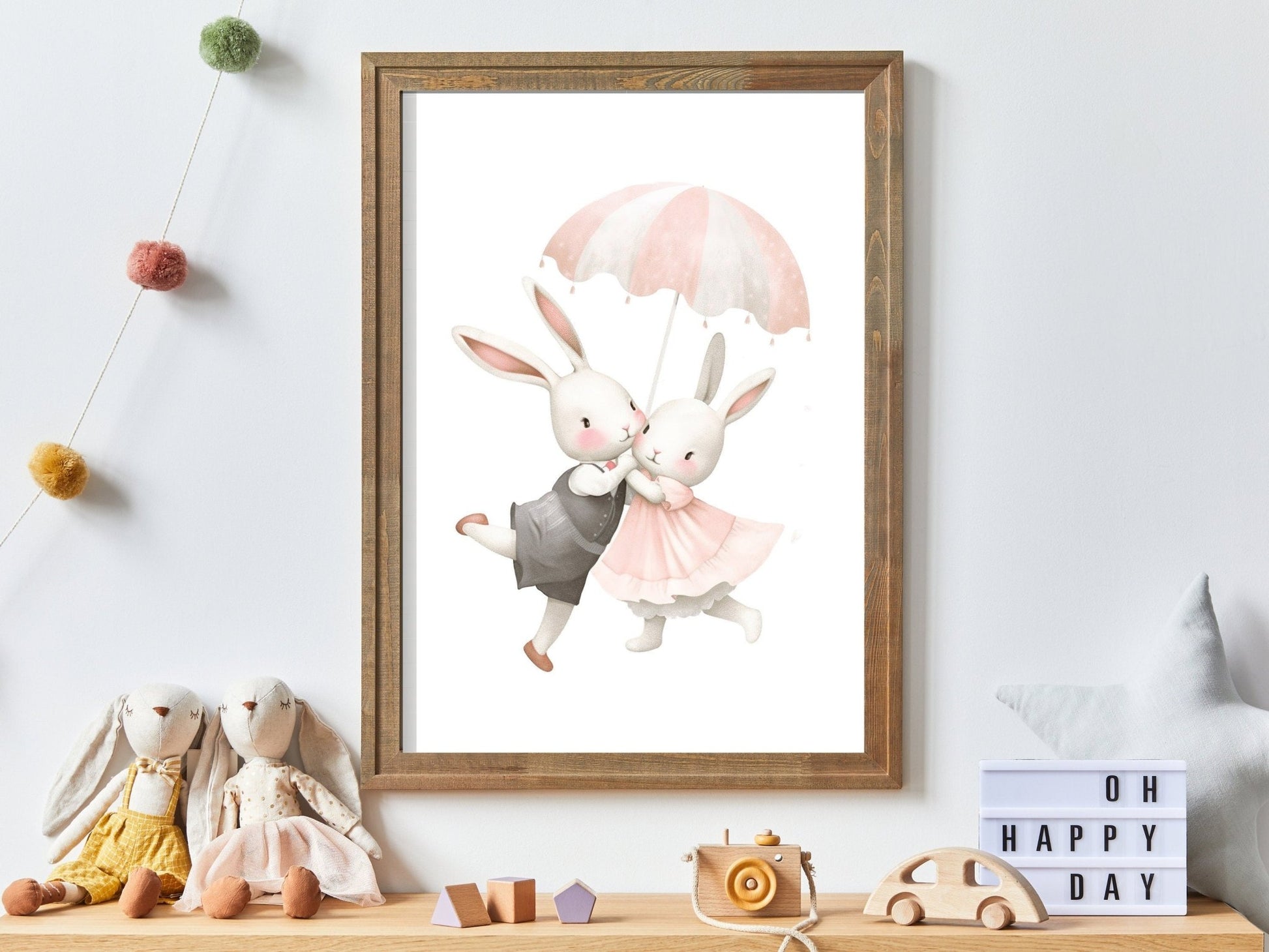 Bunny Nursery Wall Decor, Cute Vintage Kids Room Art, Rabbit Prints for Girls - WildfieldPrints