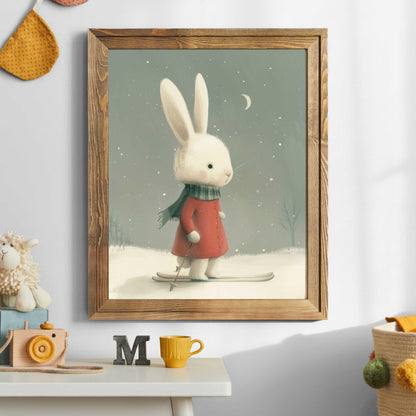 Bunny Nursery Wall Decor, Vintage Rabbit Art, Winter Theme for Kids - WildfieldPrints