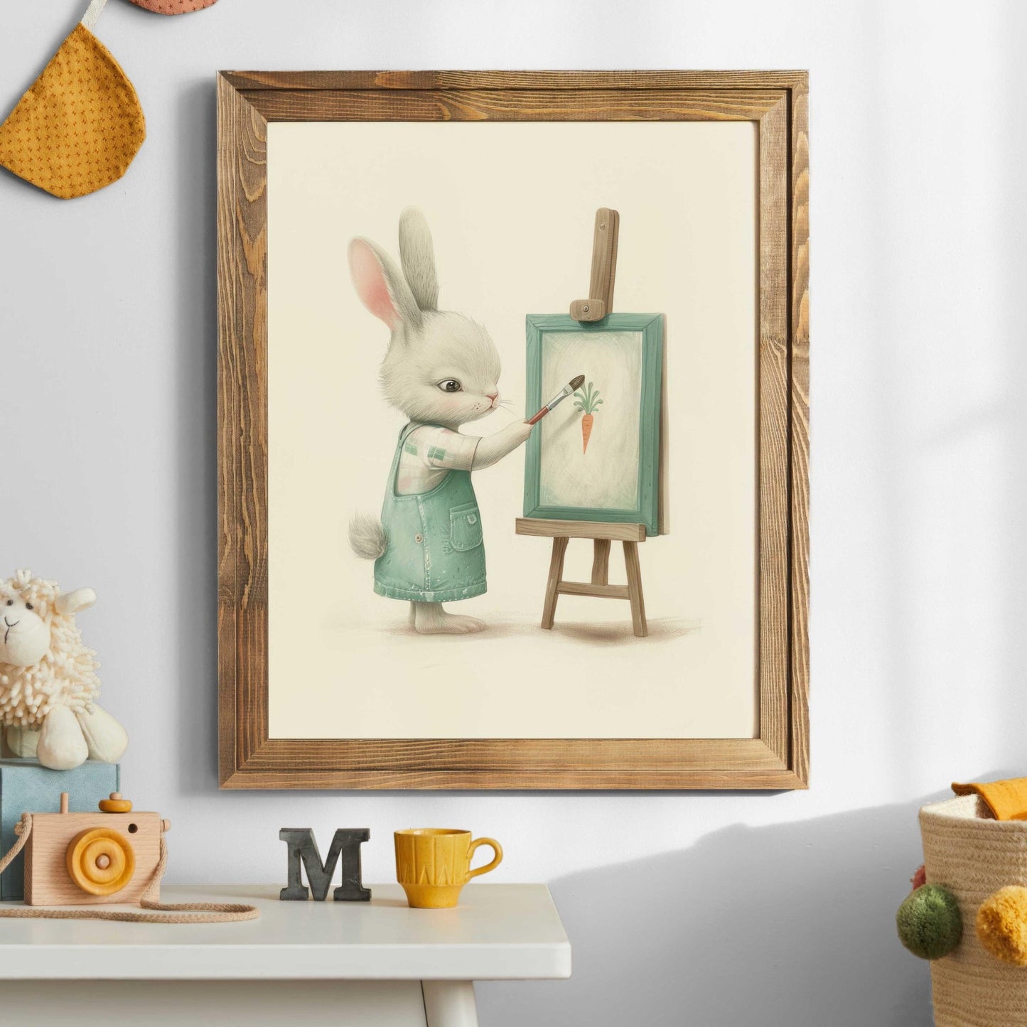 Bunny Nursery Wall Decor, Wildflower Field Print, Rabbit Painting - WildfieldPrints