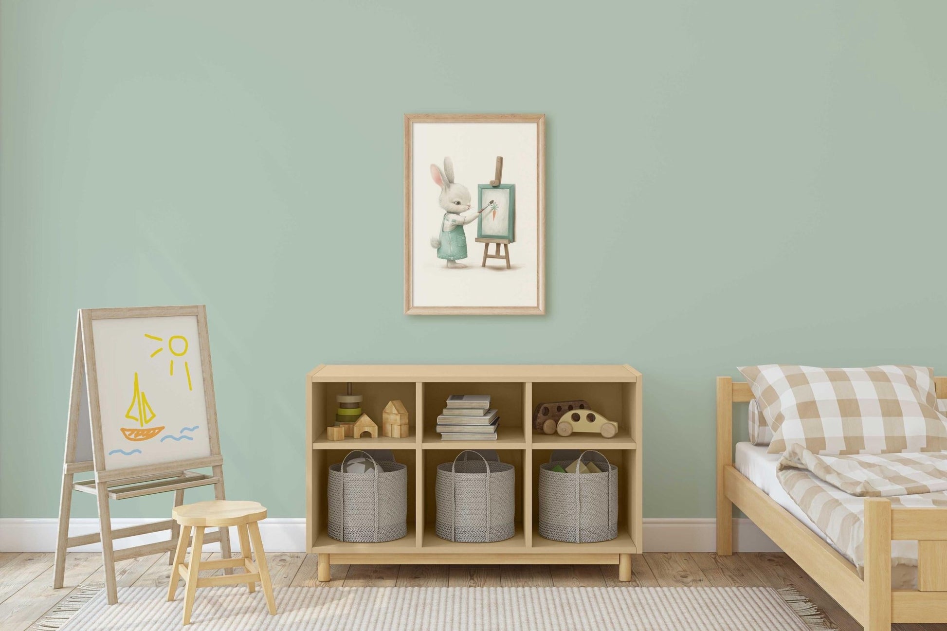 Bunny Nursery Wall Decor, Wildflower Field Print, Rabbit Painting - WildfieldPrints