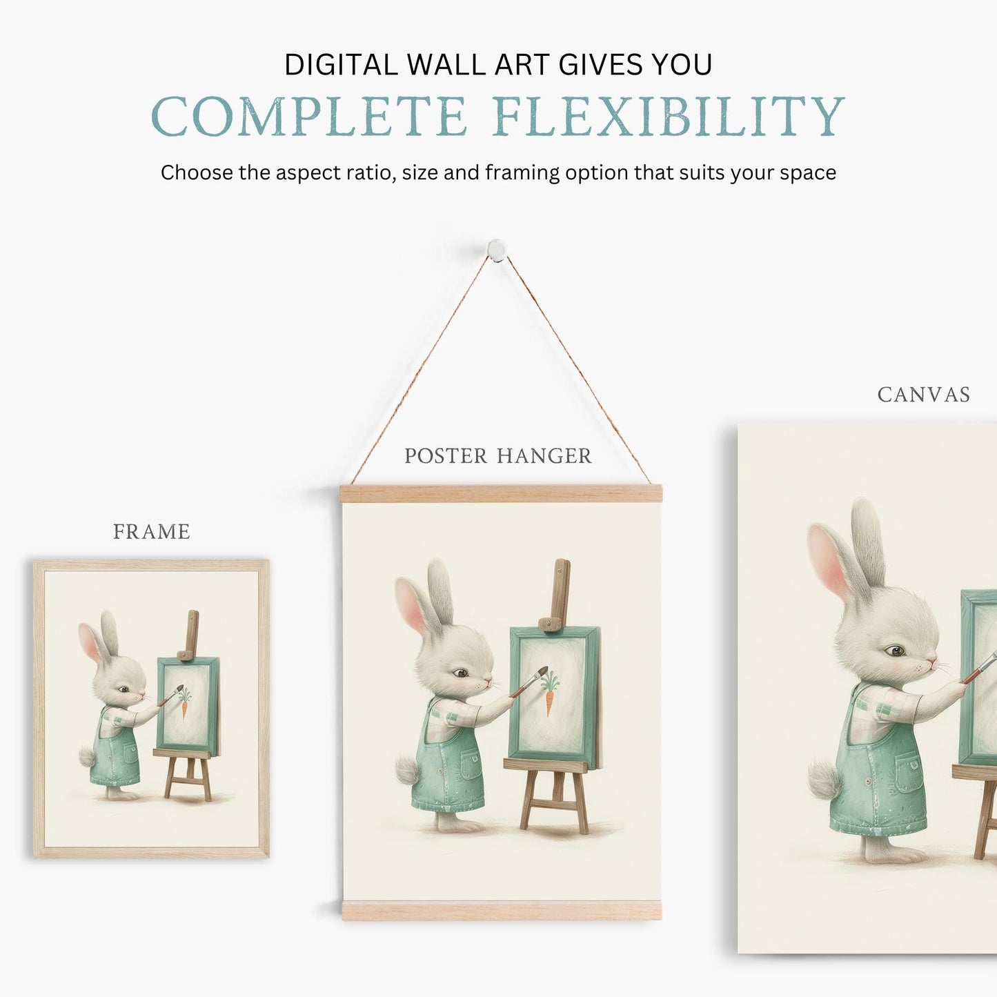 Bunny Nursery Wall Decor, Wildflower Field Print, Rabbit Painting - WildfieldPrints