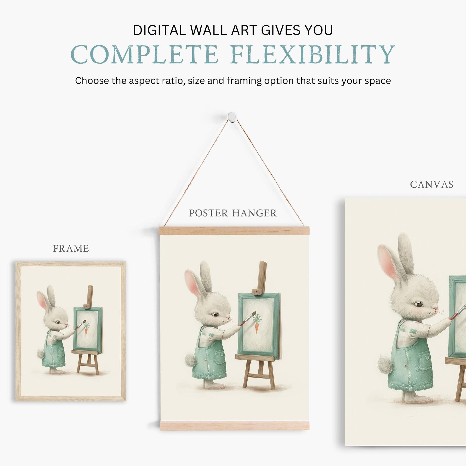 Bunny Nursery Wall Decor, Wildflower Field Print, Rabbit Painting - WildfieldPrints