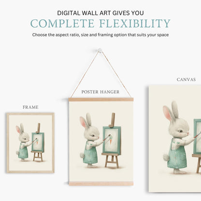 Bunny Nursery Wall Decor, Wildflower Field Print, Rabbit Painting - WildfieldPrints