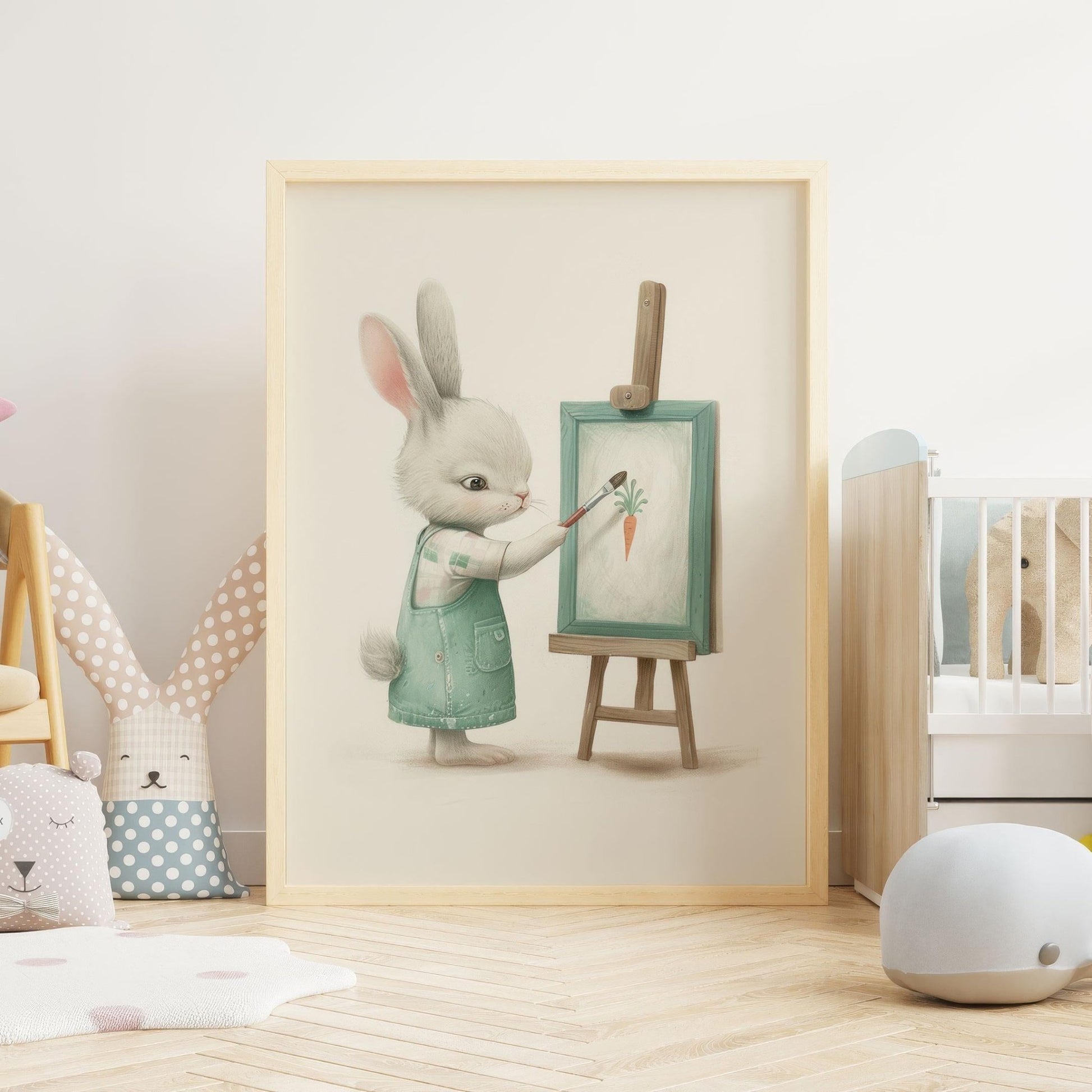 Bunny Nursery Wall Decor, Wildflower Field Print, Rabbit Painting - WildfieldPrints