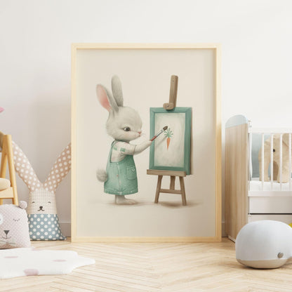 Bunny Nursery Wall Decor, Wildflower Field Print, Rabbit Painting - WildfieldPrints