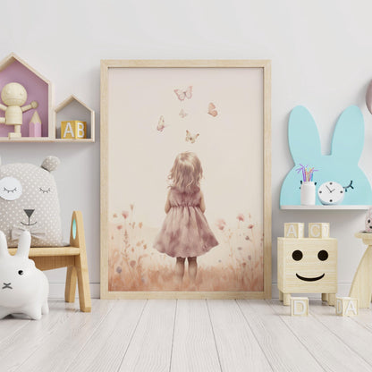 Butterfly Nursery Decor, Wildflower Girls Room, Floral Wall Art - WildfieldPrints