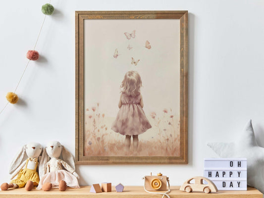 Butterfly Nursery Decor, Wildflower Girls Room, Floral Wall Art - WildfieldPrints