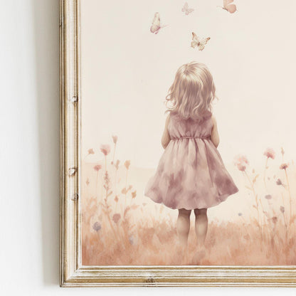 Butterfly Nursery Decor, Wildflower Girls Room, Floral Wall Art - WildfieldPrints