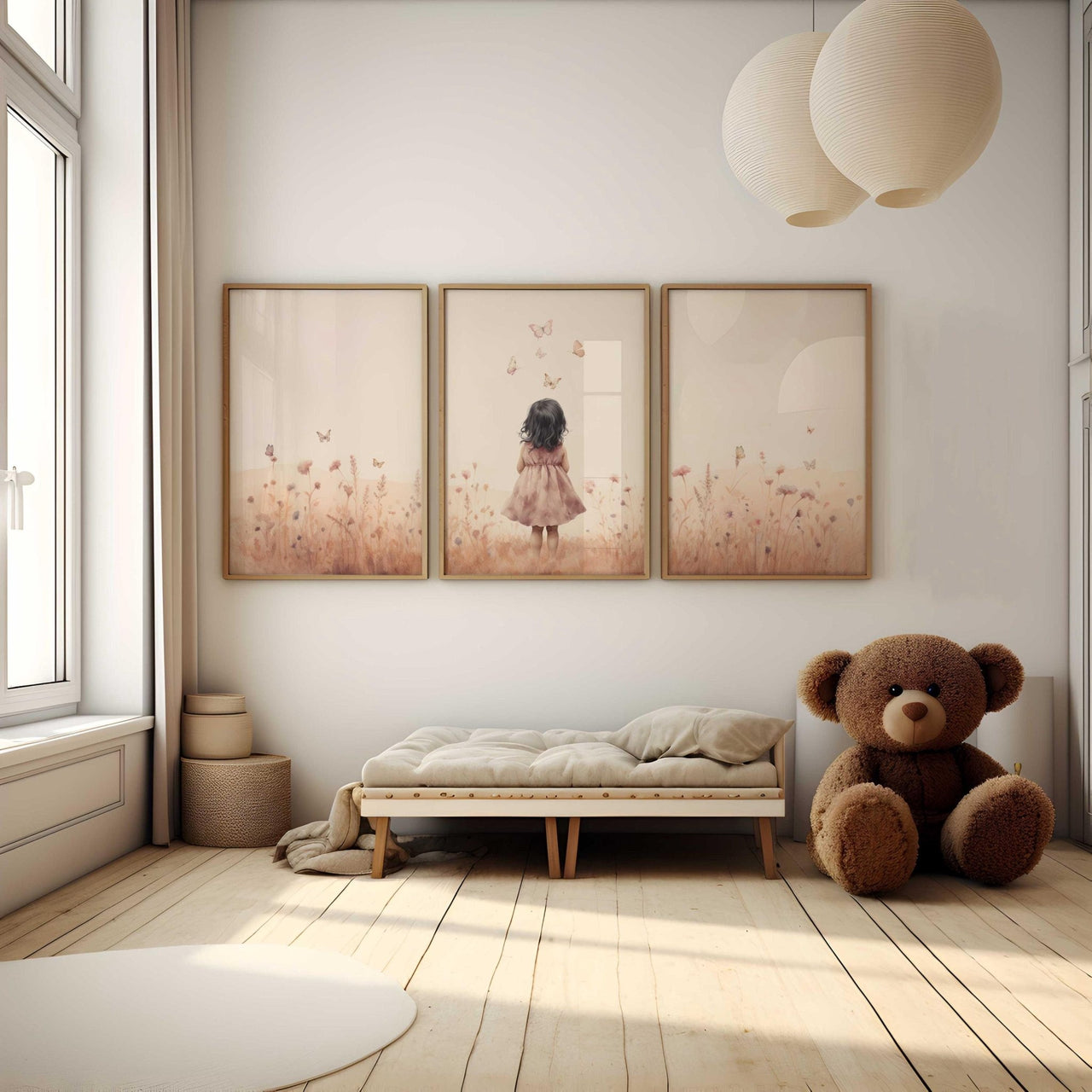 Butterfly Wall Art – Floral Girls Room Decor • Set of 3