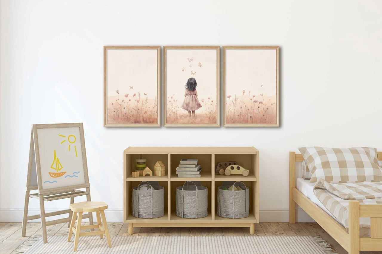 Butterfly Wall Art – Floral Girls Room Decor • Set of 3