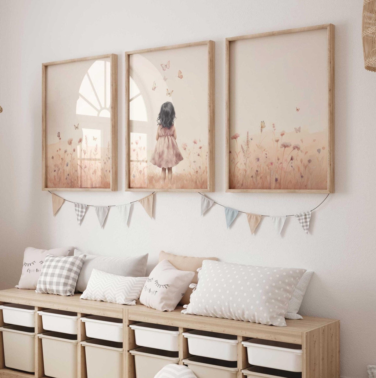 Butterfly Wall Art – Floral Girls Room Decor • Set of 3