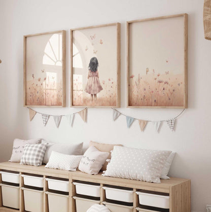 Butterfly Nursery Wall Art, Wildflower Decor for Girls' Room, Pink Prints - WildfieldPrints