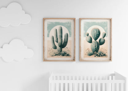 Cactus Wall Art, Vintage Boho Nursery Decor, Desert Print Collection - WildfieldPrints