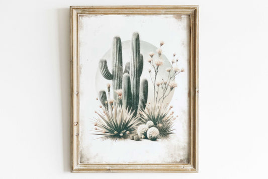 Cactus Wall Art, Vintage Boho Nursery Decor, Saguaro Print - WildfieldPrints