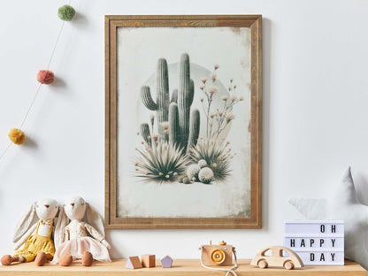 Cactus Wall Art, Vintage Boho Nursery Decor, Saguaro Print - WildfieldPrints