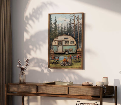 Camping Wall Art, Vintage Caravan Print, Rustic Decor for Nature Lovers - WildfieldPrints