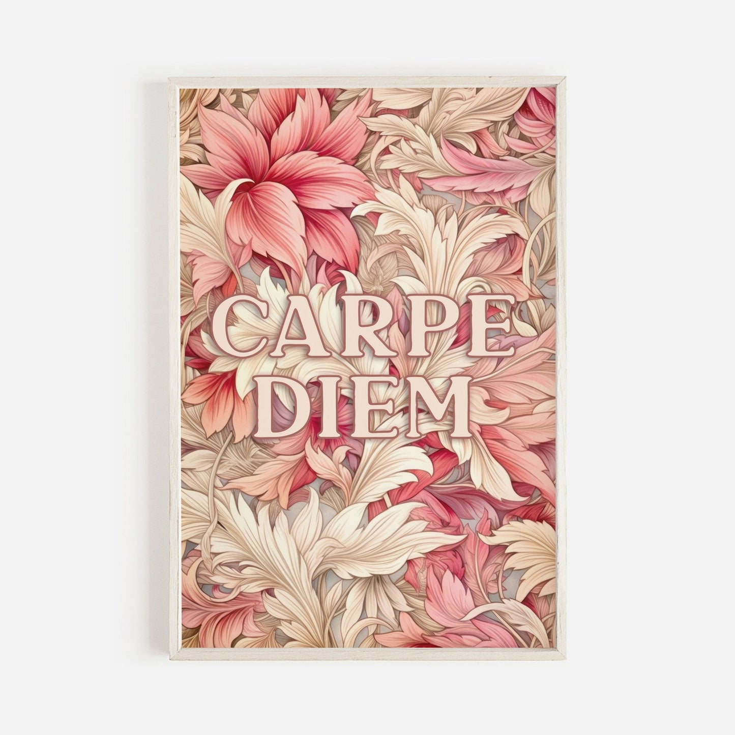 Carpe Diem Wall Art, Inspirational Quote Decor, Vintage Floral Design - WildfieldPrints
