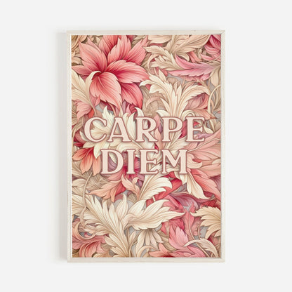 Carpe Diem Wall Art, Inspirational Quote Decor, Vintage Floral Design - WildfieldPrints