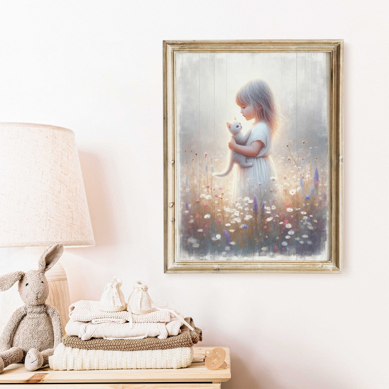 White Cat Wall Art – Animal Girls Room Print