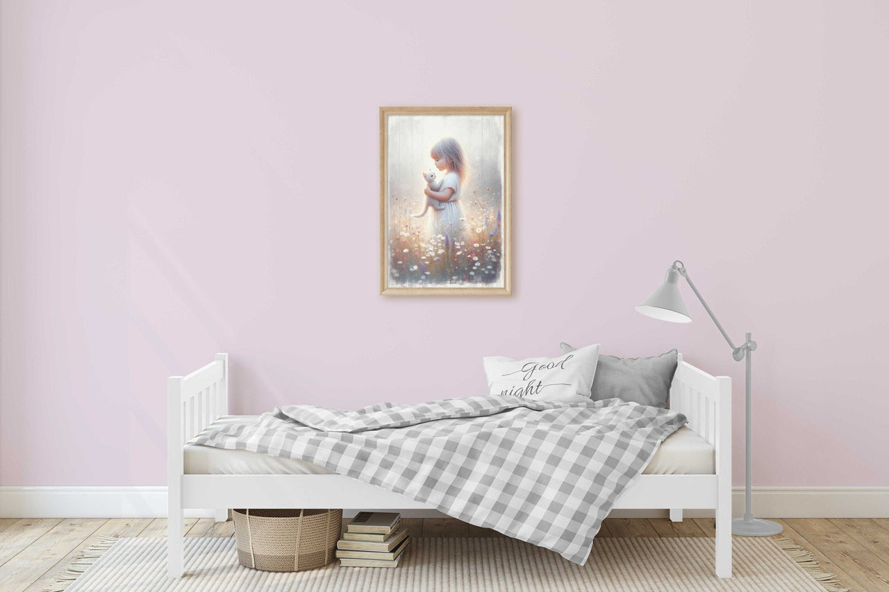White Cat Wall Art – Animal Girls Room Print