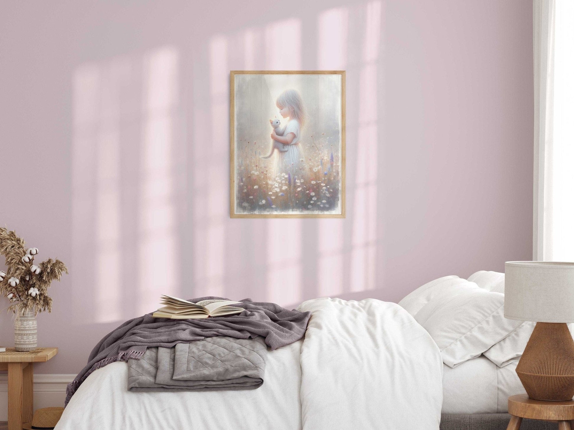 Cat Nursery Art, Floral Girl Room Decor, Wildflower Wall Prints - WildfieldPrints