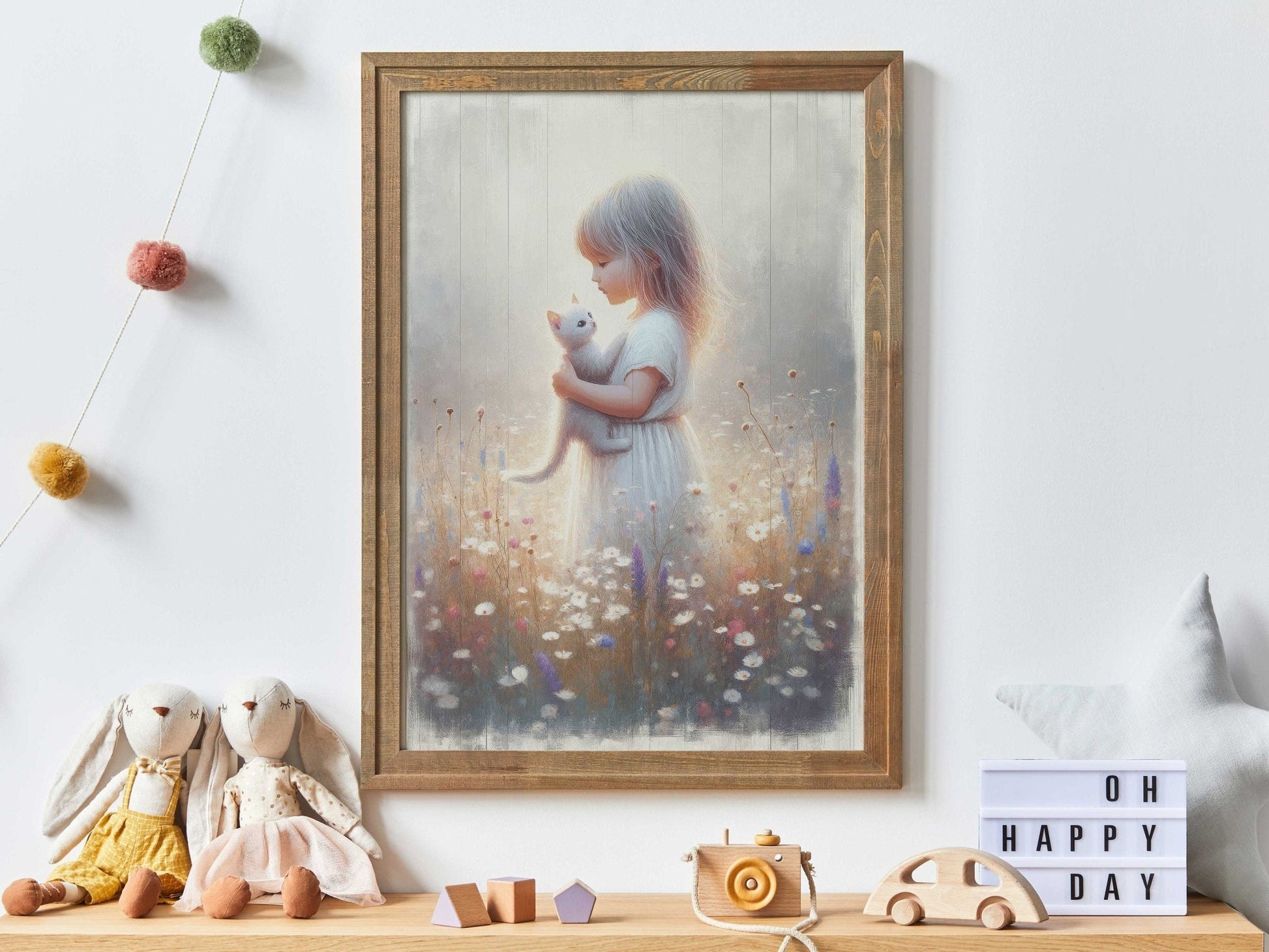 Cat Nursery Art, Floral Girl Room Decor, Wildflower Wall Prints - WildfieldPrints