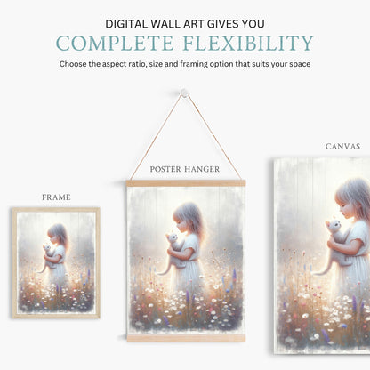 Cat Nursery Art, Floral Girl Room Decor, Wildflower Wall Prints - WildfieldPrints