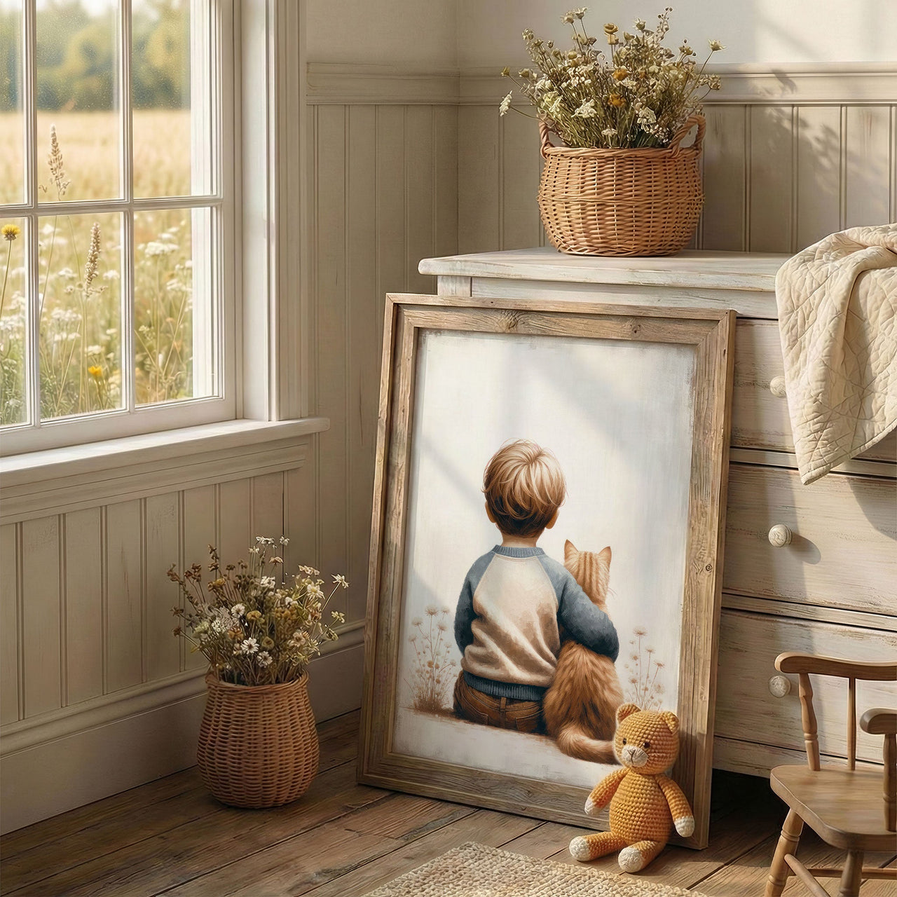 Cat Nursery Print – Animal Boys Room Wall Art