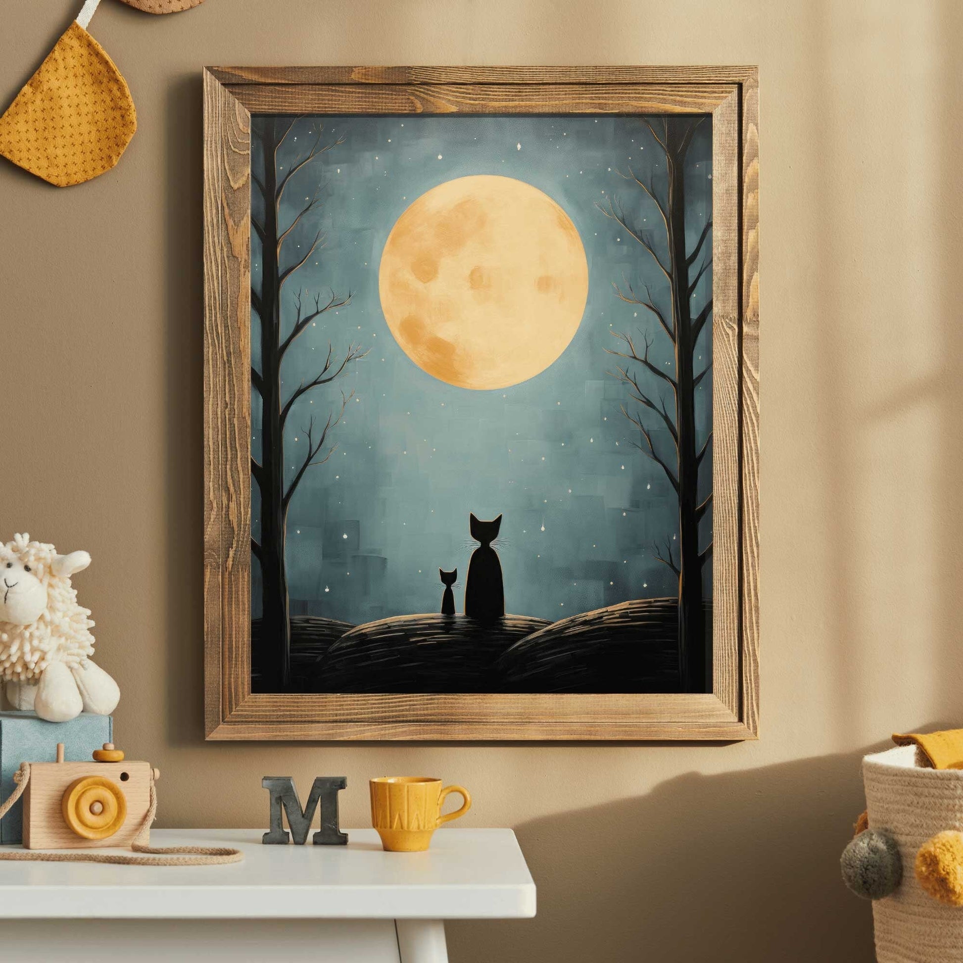 Cat Nursery Prints, Moody Kids Room Decor, Whimsical Wall Art - WildfieldPrints