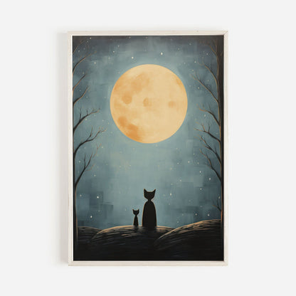 Cat Nursery Prints, Moody Kids Room Decor, Whimsical Wall Art - WildfieldPrints